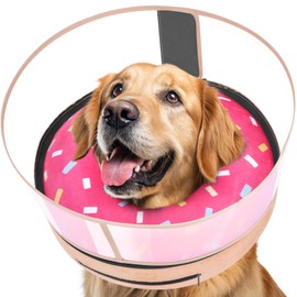 Didopet Inflatable Dog Cone with Anti-Licking Clear Shield, Protective Dog Donut Collar After Surgery, Adjustable Soft Recovery Cone for Pets, Alternative Collar with Buckle Strap (Pink, XL)