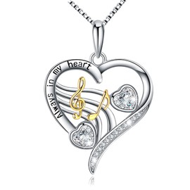 ASLBUNM Music Necklace S925 Sterling Silver Always in My Heart Musical Pendant Necklaces Jewelry Birthday Gift for Women Daughter