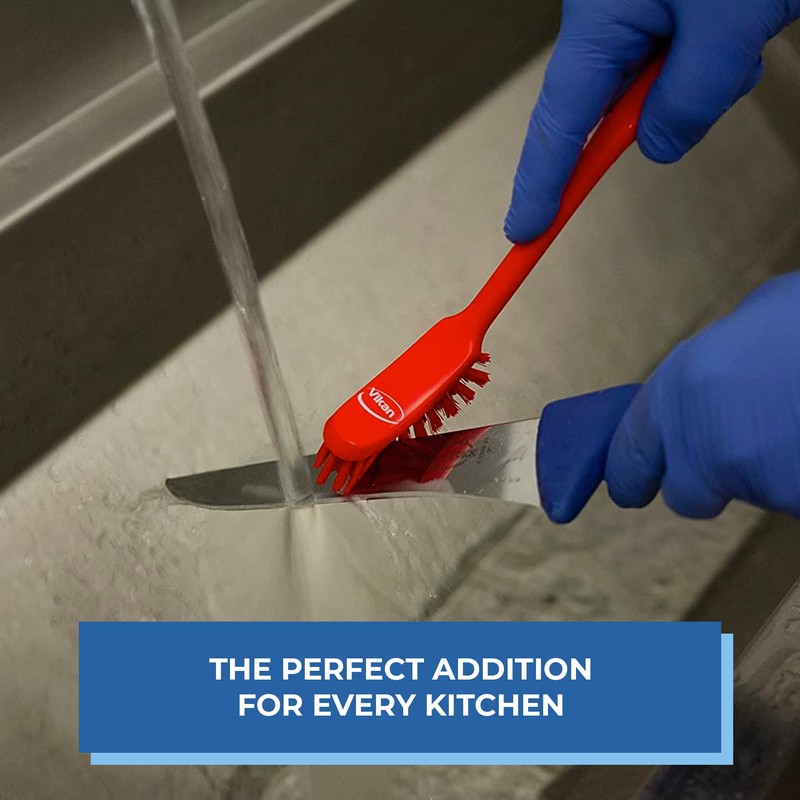 Vikan - Fine Dish Brush - Heavy-Duty, Narrow, Slip-Resistant Cleaning