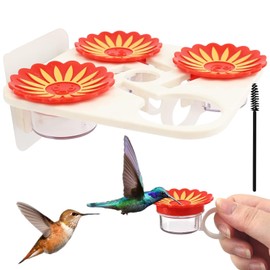 Hand Held Hummingbird Feeder Set - Window Wild Bird Feeder with Suction Cups, 4 Hummingbird Ring Feeder and Feeding Ports with Brush, Window Mount Feeder Hanging for Handheld/Outdoor/Garden/Yard