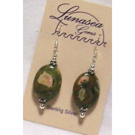 LUNASEA TREASURES UNUSUAL RHYOLITE JASPER GEMSTONE STERLING SILVER BEAD EARRINGS