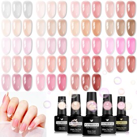 24Pcs Jelly Gel Nail Polish Set -Soft Milky White Nude Pink Red Brown Jelly Translucent Gel Polish Colors with Base Coat 4 Top Coats Neutral Colors All Seasons Nail Polish Set Gifts for Women
