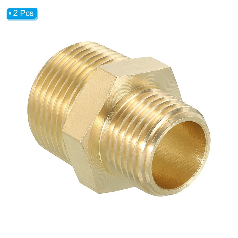 PATIKIL Solid Brass Hex Nipple Pipe Fitting Thread Adapter, 2