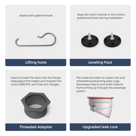 VANCOCO Linear Shower Drain 24 Inch, Brushed 304 Stainless Steel with 2-in-1 Tile Insert Grate, Adjustable Feet & Hair Strainer for Bathroom Remodel