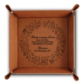 Bella Busta - Thank You Doctor- Appreciation Gift-Medical Student Graduation- Doctor Office Desk Set-Engraved Leather Tray (Gynecology Doctor)