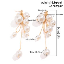 Statement Beaded Pearl Dangling Earrings for Women, Cute Gold Beads Pearls Drop Dangle Earring Long Tassel Stud Y2K Prom Party Jewelry Aesthetic Gift (White)