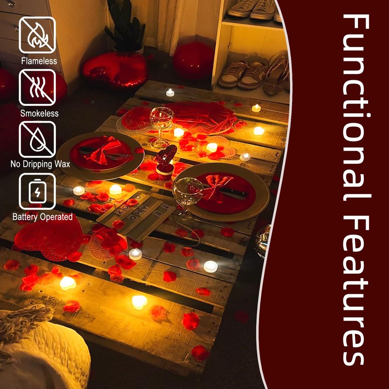 Pyrrhiax 2000PCS Silk Rose Petals with 24 LED Tea Lights
