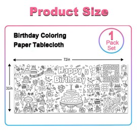 JUNQIU Happy Birthday Coloring Tablecloth, 72 * 31Inch Giant Coloring Poster for Kids, Color Paper Roll for Party Activities/Game/Birthday Party Games/Birthday Crafts for Kids