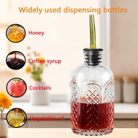 Coffee Syrup Dispenser Bottles Set - 3 Pack Simple Syrup Bottles with Metal Pour Spout and Dust Caps,For Syrups,Honey,Olive Oil,Condiments,Syrup Dispenser for Coffee Bar with Labels