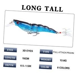 SUPVOX 6pcs Simulation Fishing Baits Realistic Shrimp Lures for Bass Trout Pike Bright Colors for Fishing Outdoor Accessories