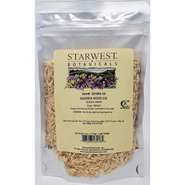 Starwest Botanicals Quassia Wood Cut & Sifted, 4 Ounces