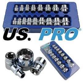 US PRO 3248 17Pc 3/8 Dr 12 Point 8-24mm Flat Sockets Blue