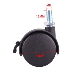 Copapa Black Plastic Replacement Office Chair Wheels Twin Wheel Threaded Stem Brake Swivel Nylon Casters 5pcs (1.5", M8 x15mm)