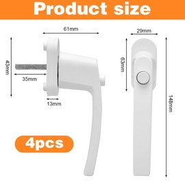 Pack of 4 Window Lock with Button, Window Handle Child Lock, Keyless Window Lock, Aluminium White Patio Door Handle, for Window Lock for Attaching Windows, Balcony Doors