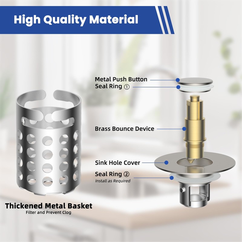 Universal Bathroom Sink Drain Strainer Hair Catcher Upgraded with Removable