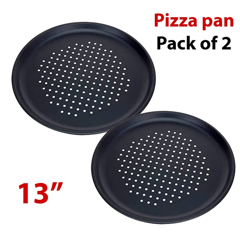 2 Large Pizza Tray Non-Stick Baking Pan 13'' Carbon Steel