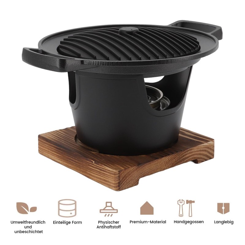 Portable Charcoal Grill with Wooden Frame - Durable Hibachi Grill