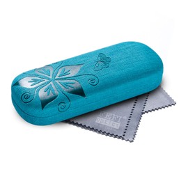 FEFI Hardcase Glasses Case Nature Embossed Flower Design, blue