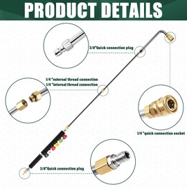 Pressure Washer Extension Wand Kit, Power Washer Extension Wand, Pressure Washer Lance Attachment with Spray Nozzle Tips,30°,90°,120° Curved Rod, 1/4’’Quick Connect, 4000 PSI