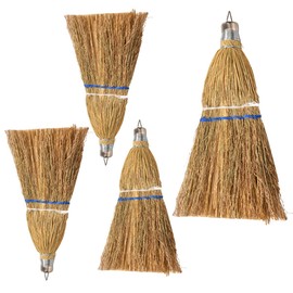 4PCS 12" Corn Whisk Brooms with Natural Bristles,Heavy Duty Hand Broom for Indoor & Outdoor Use,Sweeps Floors, Porches,Decks-Durable Straw Broom, Perfect for Kitchen, Garage, Driveway