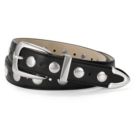 JASGOOD Women Leather Belt Fashion Studded Belt Ladies Punk Belt Gold Buckle Vintage Leather Belt for Jeans Dress