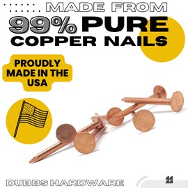 Dubbs Hardware 1.5-Inch Pure Copper Roofing Nails - 10 oz Pack of Solid Copper Slate Spikes for Roofing, Flashing, Furniture, and Boat Building - 3/8" Head Diameter - Made in The USA
