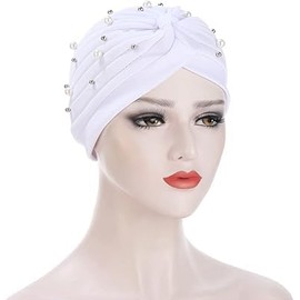 Turban Hats for Women Beaded Pre Tied Knot Hats Chemo Headwrap caps for Hair Cover (AU, Alpha, One Size, Style 1)
