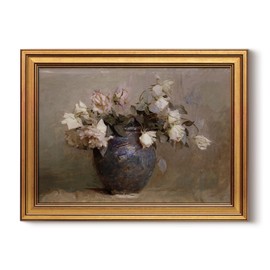 HUARCEY Gold Framed Canvas Wall Art Prints, Bathroom Vintage Decor Aesthetic, Classical Roses Floral Paintings Farmhouse Wall Decor, Retro Decoration for Bedroom Living Room, 12x16Inch