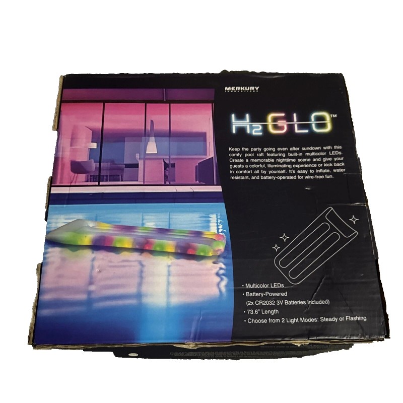Merkury Innovations H2Glo Inflatable LED Light Up Pool Raft 73.6