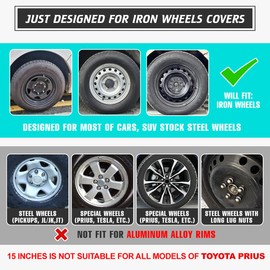 I1MOTOR Hub Caps 15 Inch Set of 4 Universal Wheel Rim Cover, R15 Hub Caps Wheel Covers Snap On Car Pickup Truck SUV, ABS & PC Material, Black & Blue Lacquer