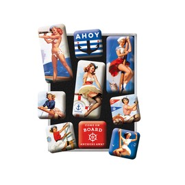 Nostalgic-Art Retro Kühlschrank-Magnete, 9 Stück, Pin Up – Ahoy – Geschenk-Idee für Nostalgie-Fans, Magnetset für Magnettafel, Vintage Design