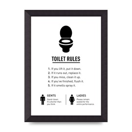 Lithobee - Toilet Rules - Printed Wall Art Design in Sizes A2, A3 & A4 Framed in a Stylish Quality Coloured Frame or Unframed (A4 Black Abraded Frame)