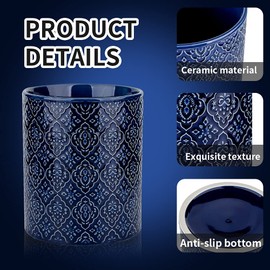 KOOV Kitchen Utensil Holder, Large Utensil Holders for Countertop, 6 x 7 Inches Ceramic Utensil Crock, Deep and Stable, Cooking Utensil Holder, Embossed Pattern (BLue)