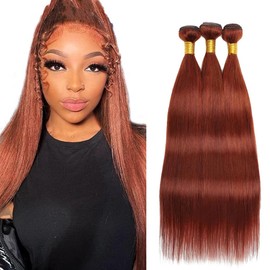Tuheerst Straight Human Hair Bundles #33 Reddish Brown Color Doubles Weft Weave 3 Bundles Total 150g Unprocessed Human Hair Extension For Women 22 24 26 Inch