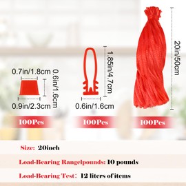 ROLYTA 100 Pcs Mesh Vegetable Bags, 20 Inch Reusable Nylon Net Bags for Produce with 100 Loop Closures, Onion Storage Bags for Vegetables Fruits Seafood(Red)