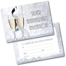doodlecards Silver Anniversary Champagne Glasses Invitations Invites Pack of 20 Postcards and Envelopes