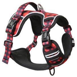 HEELE No-Pull Dog Chest Harness, for Medium Dogs, Adjustable, Reflective, Breathable, with Padded Handle, Black-Red, M
