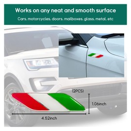 Dickno 2 PCS 3D Tricolor Flag Emblem, Aluminum Car Front Fender Badge Sign Emblem, Auto Stickers and Declaration Decals, Universal Exterior Decor Accessories for All Vehicles (Italy)
