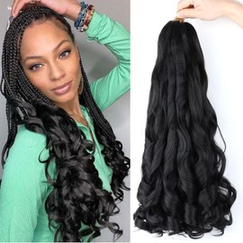 French Curly Braiding Hair 8 Pack 18 inch Loose Wavy Spiral Curl Braids Crochet Hair Deep Wave Synthetic Extensions Pre Stretched Bouncy Braiding hair(1B#, 18 inch)