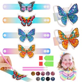 AUAUY Set of 4 Diamond Painting Children's Bracelets, Crafts for Girls, 6-12 Years, Craft Set, Toy for Children, Teenagers, Girls, Birthday Gifts, DIY 5D Diamond Painting Bracelets Set