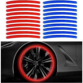 20 count  Wheel Reflective Stickers, Anti-Scratch Night Safety  Tape Stripe Sticker, Exterior Fluorescent Decorative Tire Rims Decal for ,  Accessories (Red) - Color: Blue+red