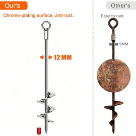 GrowGlow 6 Pack 18'' Ground Anchors Screw in Heavy Duty 12mm Solid Steel, 3" Spiral Blade, 360° Fully Welded Design Camping Tent Anchors for Mobile Home, Shed, Trampoline, Carport
