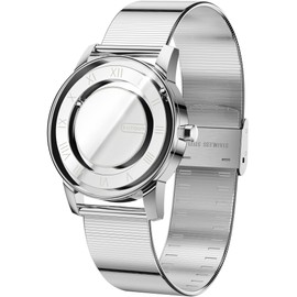 EUTOUR Magnetic Watches for Men 3ATM 38MM Specular Roman Numerals Dial Japanese Quartz Magnet Analog Watch with Ball Bearings and Spectral-Shaped Steel Strap Unique Gift Ideas for Men Silver