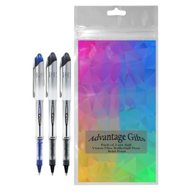 Uni-ball Vision Elite Rollerball Pens, Bold Point (0.8mm), Black/Blue Ink, 3 count, Bundle with Plastic Reusable Pouch
