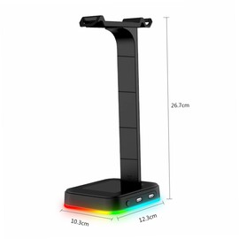 SUPVOX Headset Bracket Dual USB Ports RGB Led Over Ear Headphone Holder for Desk Nonslip Base Easy Assembly Compatible Gaming Headphones and Accessories