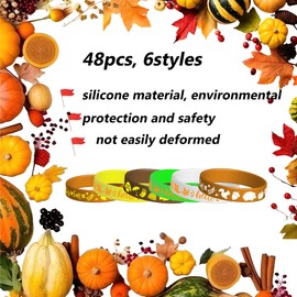 OriniPlay 48PCS Hallo Fall Party Rubber Bracelets Happy Autumn Thanksgiving Party Birthday Party Supplies Decorations Goodie Bag Favors Silicone Wristbands