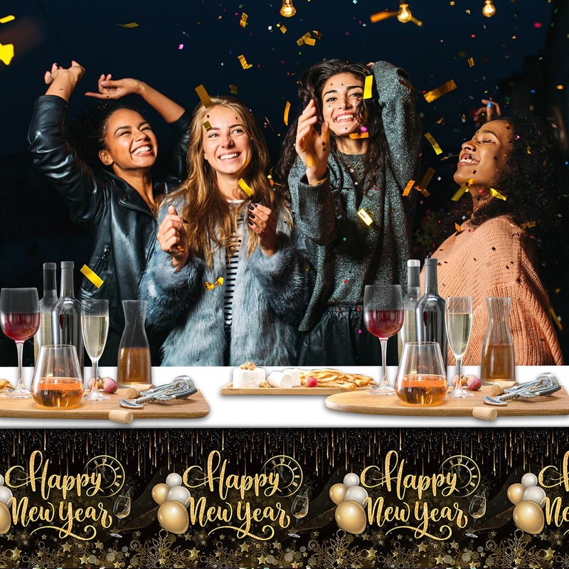 iwiio New Year Table Cloth, Happy New Year Decorations 2025,
