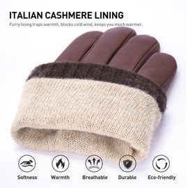 BISON DENIM Sheepskin Leather Gloves for Men, Winter Warm Touchscreen Gloves with Cashmere Lining, Driving Motorcycle Gloves, Cognac, L