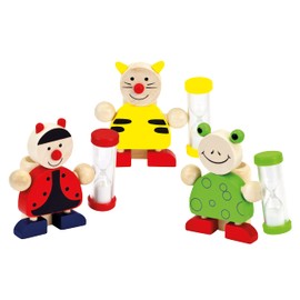Bino Zahnbürstenhalter mit Sanduhr, Zahnbürstenhalter Kinder, (Zahnputzsanduhr für Kinder ab 3 Jahren, in lustigem Tierdesign, aus hochwertigem Holz, Größe ca. 8,5 x 3,5 x 8,5 cm), Mehrfarbig