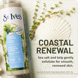 St. Ives - Gel de baño exfoliante con sal marina y alga marina del Pacífico, 22 fl oz